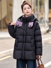 时尚撞色拼接90白鸭绒羽绒服2025冬季新款加厚连帽羽绒外套，女装羽绒服，沁沁公主