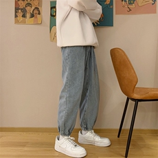 现货港风束脚纯色松紧腰抽绳男牛仔裤电商基地D201-DM08-P40，男装牛仔裤，电商D321-1