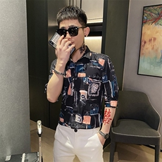 312A-107-P55新款社会小伙中袖衬衫韩版潮流男士五分袖衬衣A，男装T恤，星座312A-5