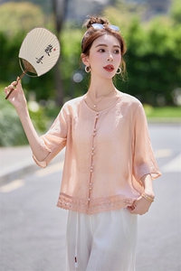 妈妈夏季中袖衬衫女2025新款时尚洋气减龄设计感小众宽松百搭上衣图片