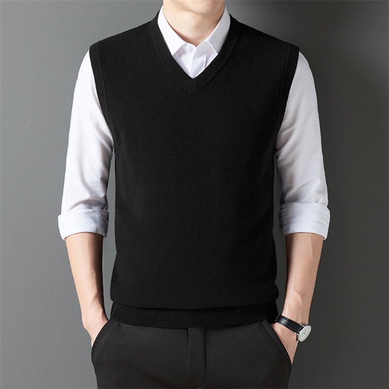 男士秋冬V领羊毛衫背心中年针织马甲无袖坎肩爸爸装毛衣男，男装背心/马甲，电商B212（原钱塘6029）