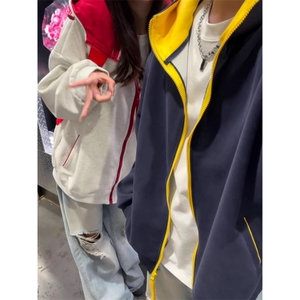 2025新款撞开衫连帽卫衣男女秋季覆古休闲学院风情侣外套MJK510图片
