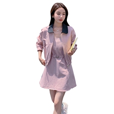 甜美少女穿搭粉色夹克小外套装女春秋独特漂亮休闲减龄短裙两件套，女装套装/套裙，2C088