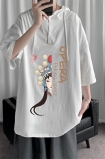LD54161-P45连帽短袖t恤男大码胖子带帽五分袖中袖，男装T恤，电商A040