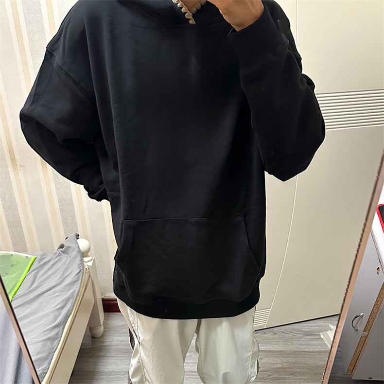 抖音得物高品质二开25秋冬美式重磅宽松纯色连帽贝壳刺绣卫衣W63,男装卫衣,电商A486-1
