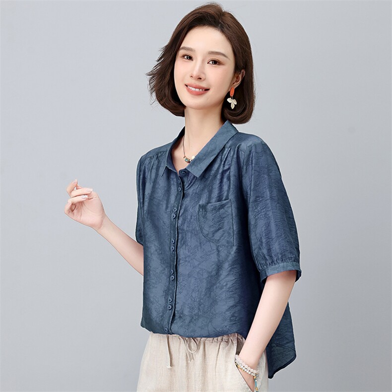 2025夏季天丝简约气质宽松时尚休闲显瘦舒适上衣,女装衬衫,独衣靓