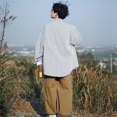 2025长袖条纹衬衫男款春季日系百搭宽松休闲痞帅衬衣外套，男装衬衫，星座506A