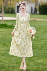 《48H发》气质压花吊带两件套连衣裙，女装套装/套裙，魅丽静蓝