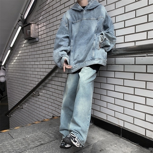 牛仔卫衣套装男秋季复古工装休闲夹克ins潮牌上衣TZ10-P110图片