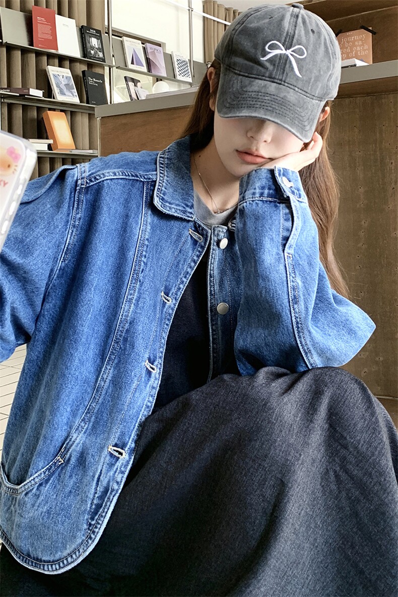 时尚休闲牛仔外套女短款夹克春秋百搭显瘦宽松上衣,女装牛仔外套,鑫慧