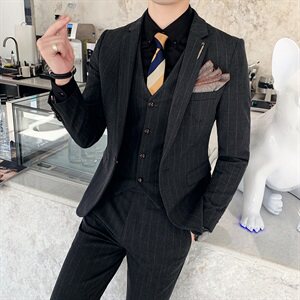 西服套装条纹男西装三件男士小西装外套A470-TZ25大码加价图片