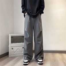 灰色工装裤薄款高腰休闲设计感铆钉复古西装直筒阔腿裤K7286-P38，男装休闲裤，星座512-4