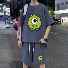 ！定制华夫格面料！2024夏季男女中性短袖情侣套装HTZ66P50，男装T恤，电商B220