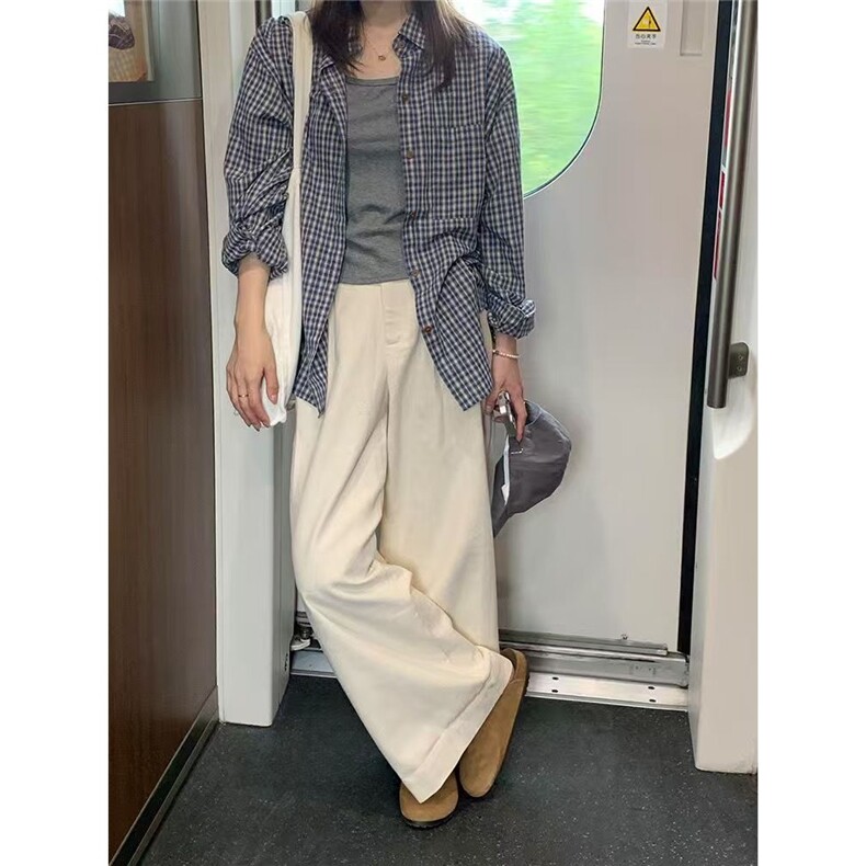 美拉德复古格子撞色长袖衬衫女2025年早春新款设计感小众宽松外套,男装衬衫,星座1210-1