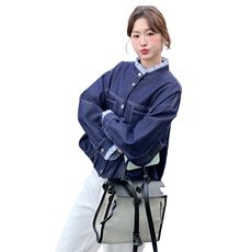 新款2026春季拼色木耳边牛仔外套6211-P145-K238，女装短外套，2C057