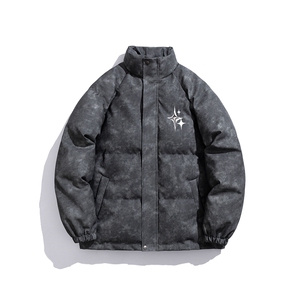 白底PU皮复古做旧可拆卸四芒星胸针设计棉衣男MY77721P128控168图片