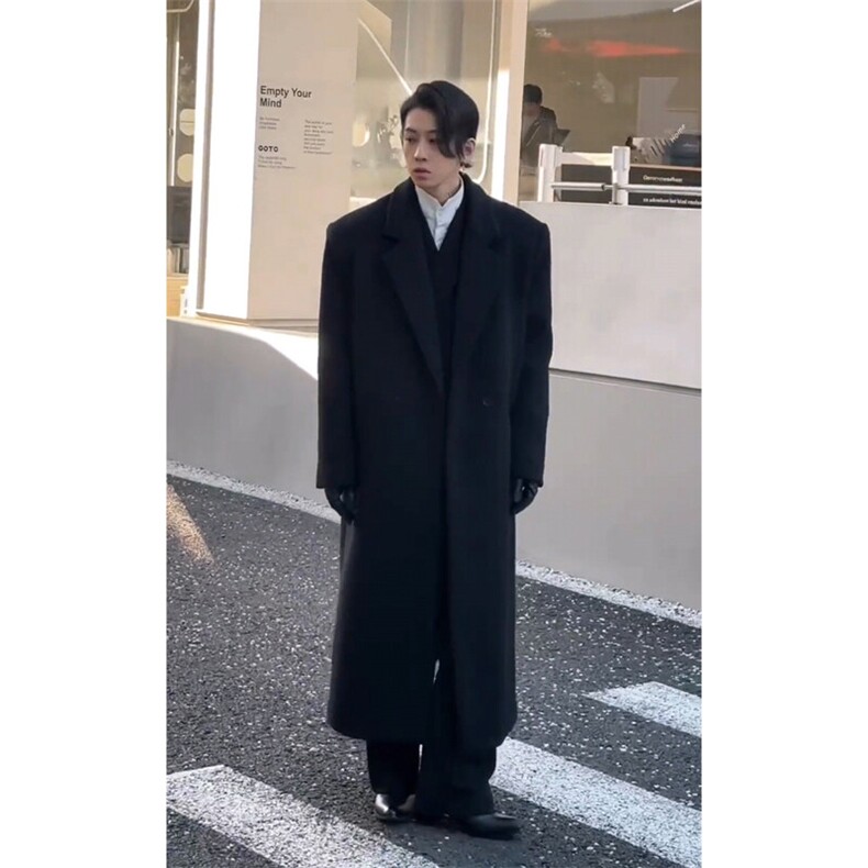 现货超长款秋冬韩版毛呢大衣宽松高级感潮流外套DY0030加绒P128,男装毛呢大衣,星座1004（原星座815-3）