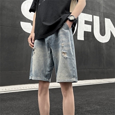 高街破洞牛仔短裤男韩版潮流帅2025夏季新款ins五分裤RK1591-P34，男装牛仔裤，星座412-3