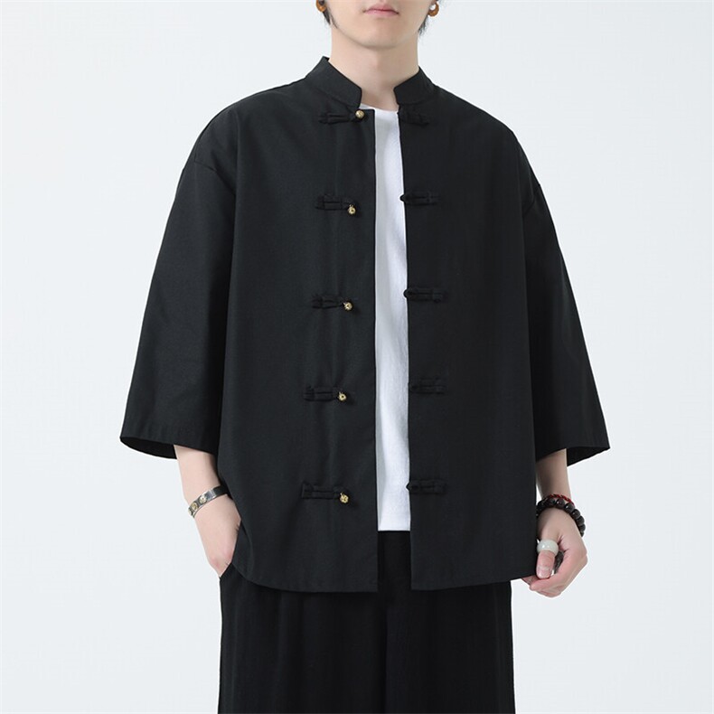 风夏季新款亚麻五分袖衬衫男短袖衬衣T952-P60图片