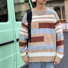 2023秋冬季韩版宽松圆领日系毛衣拼色潮流休闲上衣M561-P38，男装针织衫/毛衣，星座512-2