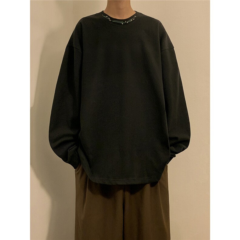 春秋季新款德克绒刺绣圆领长袖卫衣宽松打底衫A316-1-Y94P40控58,男装T恤,星座906（原电商a316-1）