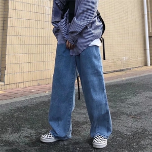 复古阔腿裤子男女美式高街hiphop纯色拖地牛仔裤男宽松直筒裤男女