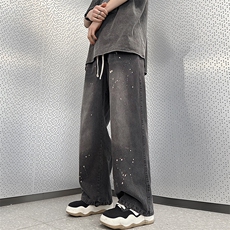 美式高街vibe牛仔裤男春夏季潮牌直筒宽松阔腿裤子N06022-P43，男装牛仔裤，星座308B-1