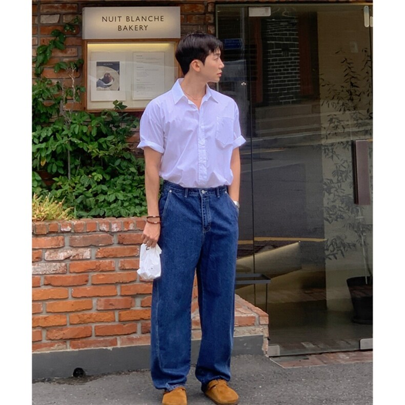 2025夏季上衣韩版五分短袖衬衫男新款潮流纯色中袖衬衣908P45,男装衬衫,星座710