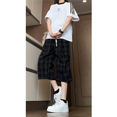 夏装时尚宽松休闲格子七分裤男士菠萝裤垂坠感短裤K6610-特P35，男装牛仔裤，电商A006