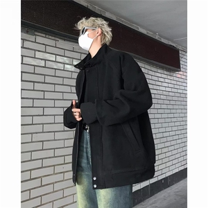 立领毛呢夹克男士秋冬季韩版宽松潮高级感复古外套上衣服 8225图片
