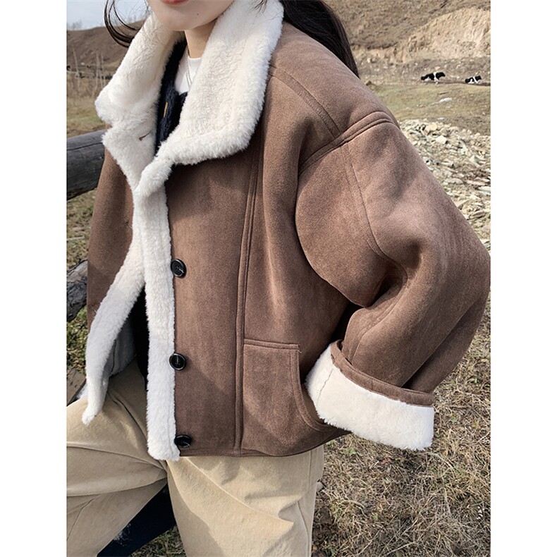 冬装新品小翻领皮毛一体宽松短外套2C050-1206-P195-K298,女装皮草,2C050
