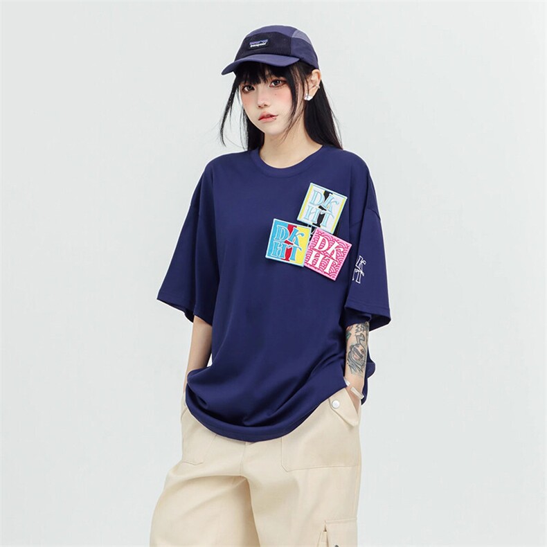 万针全刺绣工艺抖音得物高品质260克重磅纯棉双纱美式高街短袖T恤,男装T恤,电商A486-1