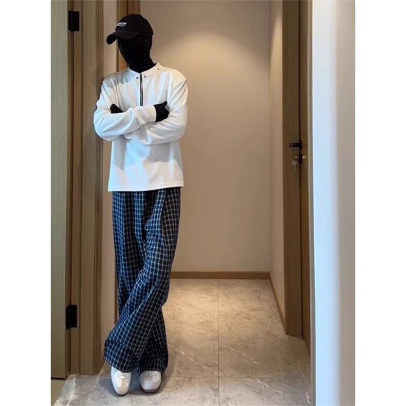 【有货】DA646-批45美式复古慵懒格子裤男女情侣宽松垂感阔腿裤,男装休闲裤,星座603-2
