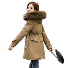 2022年冬季刺绣修身型中长款中长款连帽拉链，女装棉衣/棉服，贵人树