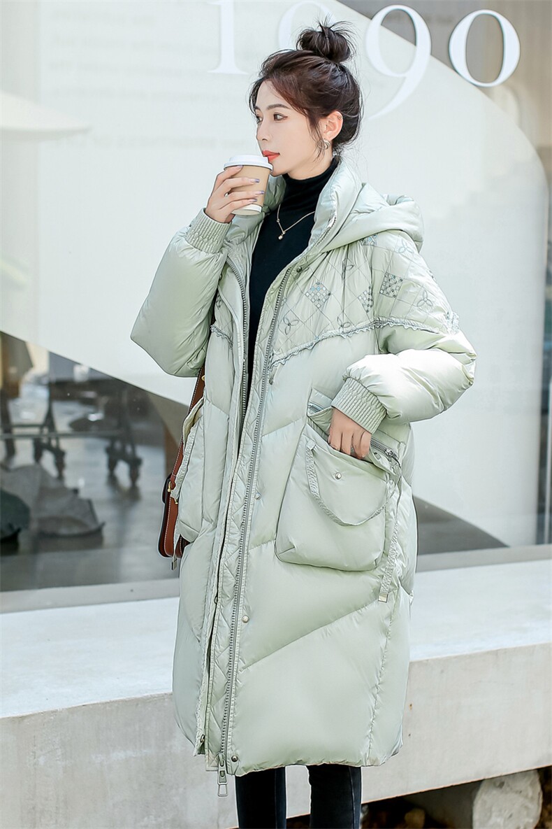 2022新款冬季白鸭绒长款羽绒服女时尚显瘦保暖外套,女装羽绒服,笃写