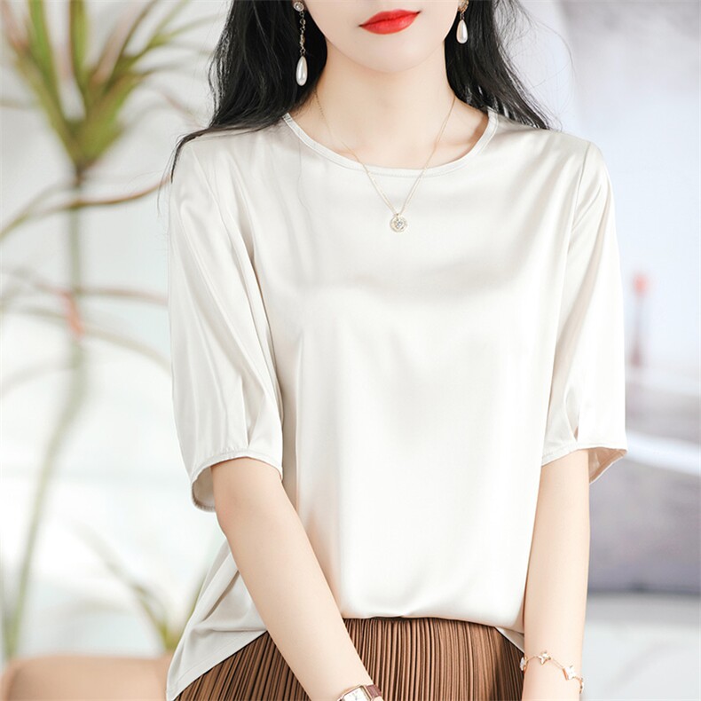 2024夏季新款短袖上衣女宽松显瘦圆领T恤大码打底衫,女装T恤,众策羊绒
