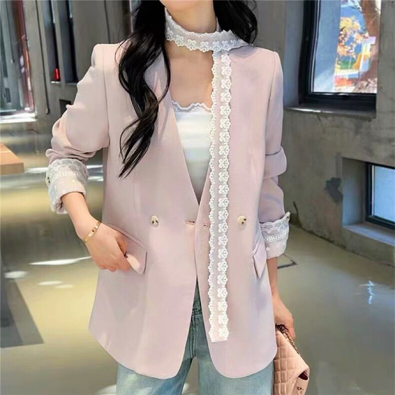 2025简约时尚蕾丝飘带亮钻西服,女装短外套,雪兔电商全品类