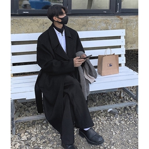 wassup happy中长款毛呢大衣男冬季2025新款垂感过膝呢子休闲外套图片