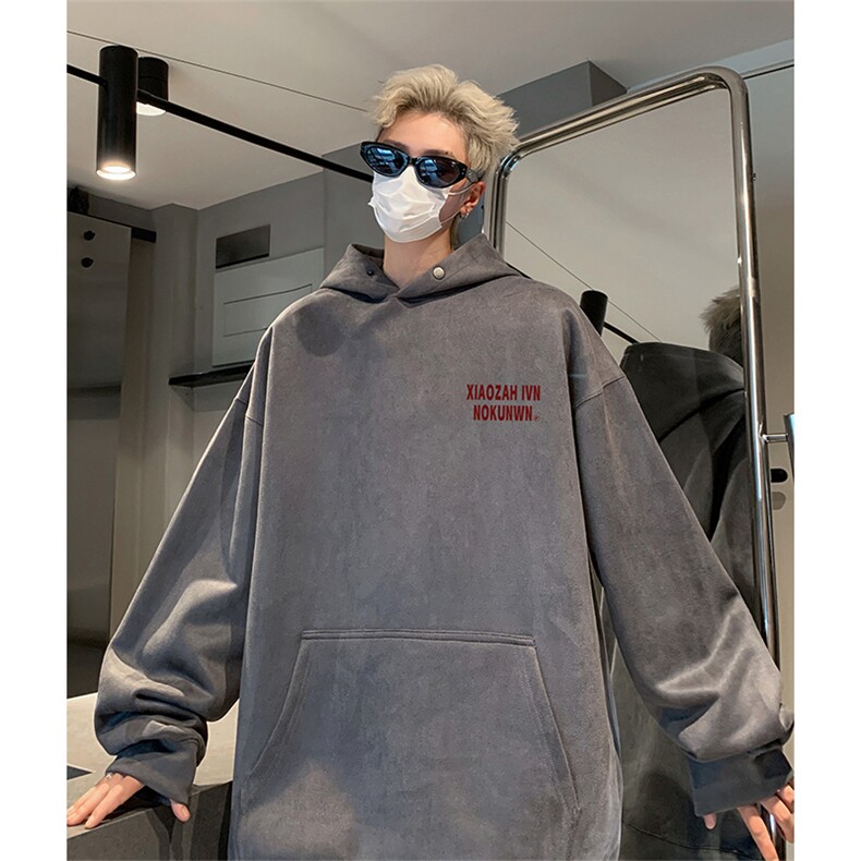 抖音得物供货提供视频秋冬重磅美式麂皮绒连帽卫衣JLM29,男装卫衣,电商A486