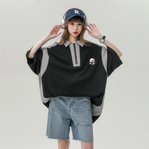 中性风23新款夏季翻领印花百搭时尚潮流短袖T恤D6325P50控68图片