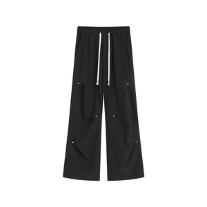 冰丝垂感褶皱铆钉休闲裤K007平铺92%聚酯纤维8%氨纶(S-2XL)TP25,束腿裤怎么搭配上衣初中生图片