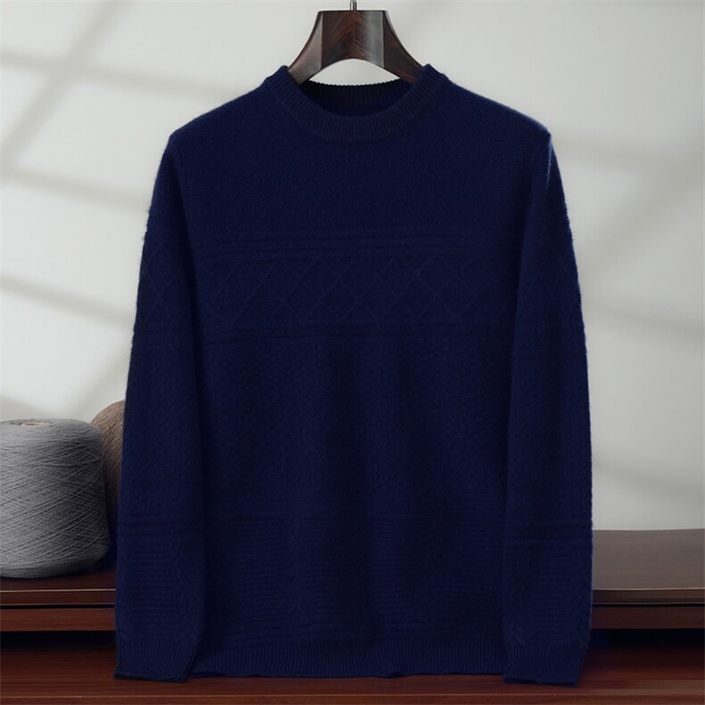 秋冬新款花型针织套头上衣时尚休闲百搭，男装针织衫/毛衣，隆格羊绒