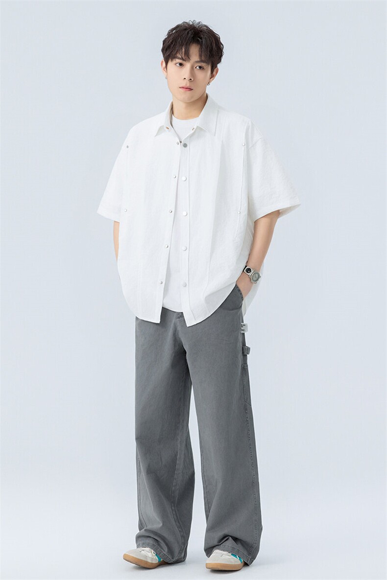 夏季纯色短袖衬衣男宽松落肩质感半袖衬衫A157B-CS4215-特P40,男装T恤,电商A157B