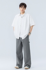 夏季纯色短袖衬衣男宽松落肩质感半袖衬衫A157B-CS4215-特P40，男装T恤，电商A157B