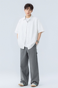 夏季纯色短袖衬衣男宽松落肩质感半袖衬衫A157B-CS4215-特P40图片