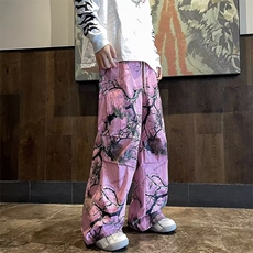美式复古休闲裤女夏季宽松显瘦树枝印花休闲裤UK121P35，男装休闲裤，星座1116-2