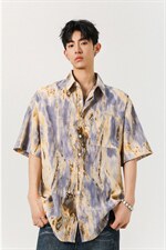 1冰丝扎染面料聚酯纤维M-5XL大码短袖衬衫男DCS78034P35控58，男装T恤，星座226-2