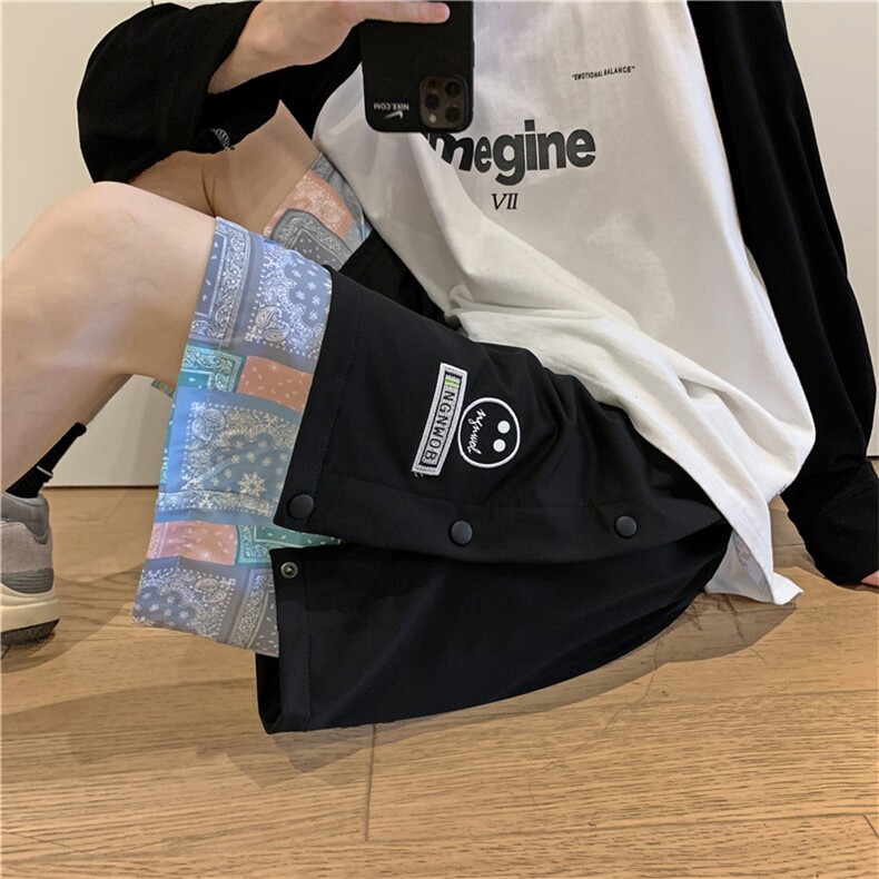 日系2021假两件夏装港风休闲短裤男宽松直筒五分ins青年K933-P30,男装休闲裤,星座512-4
