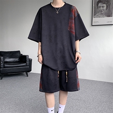 8XL-M民族风潮拼接休闲运动套装男夏季学生短袖短裤TZ38001P60，男装休闲套装，电商B312