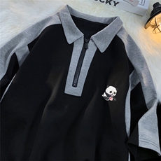 白底23新款夏季半拉链刺绣翻领百搭潮流时尚短袖T恤D6325P50控68，男装T恤，电商A268